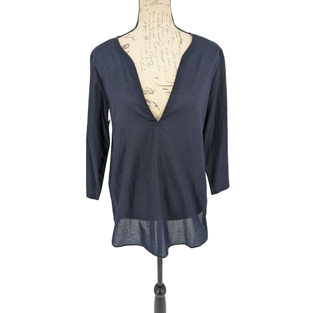 J. CREW Top Blouse Size M Navy Cotton Nautical Resort Wear Coastal